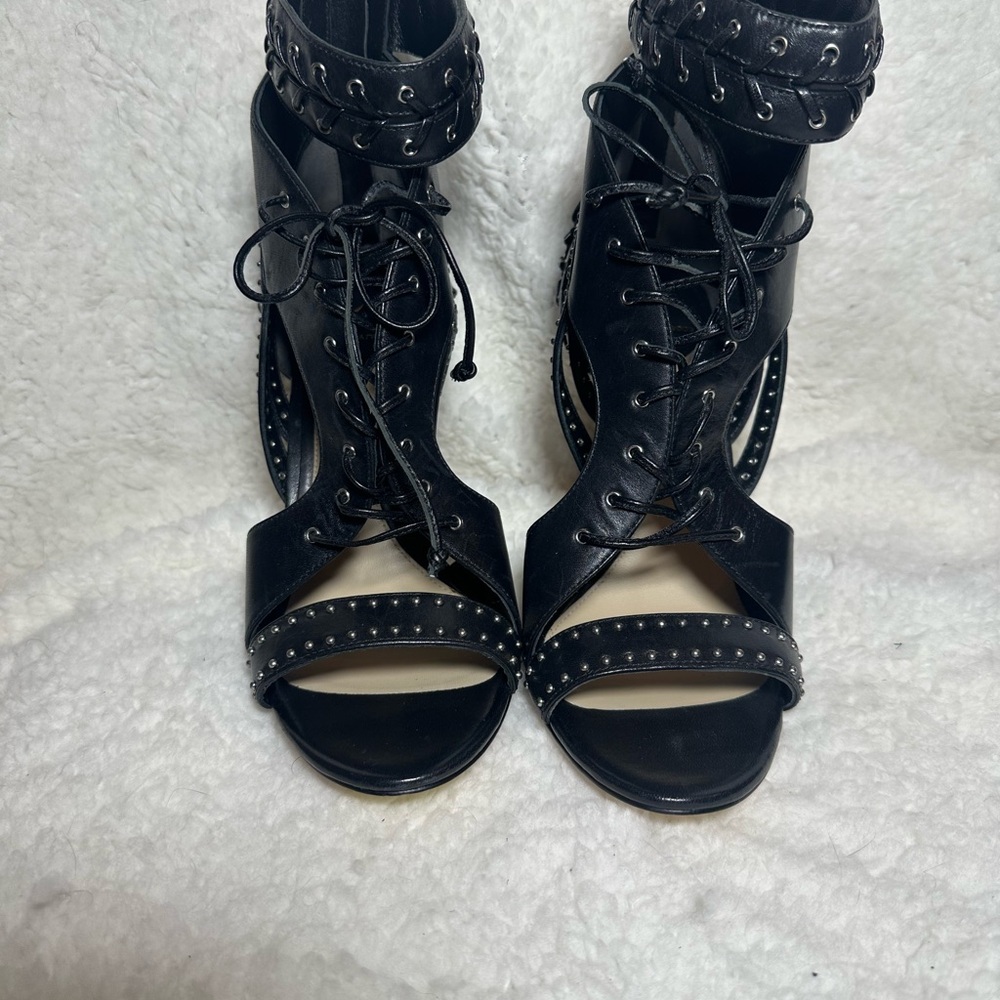 Brian Atwood Black Studded Lace-Up Heels - Picture 4 of 7